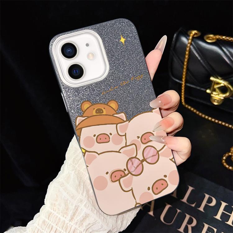 For iPhone 11 Pink Pig Pattern IMD Glitter PC Hybrid TPU Phone Case