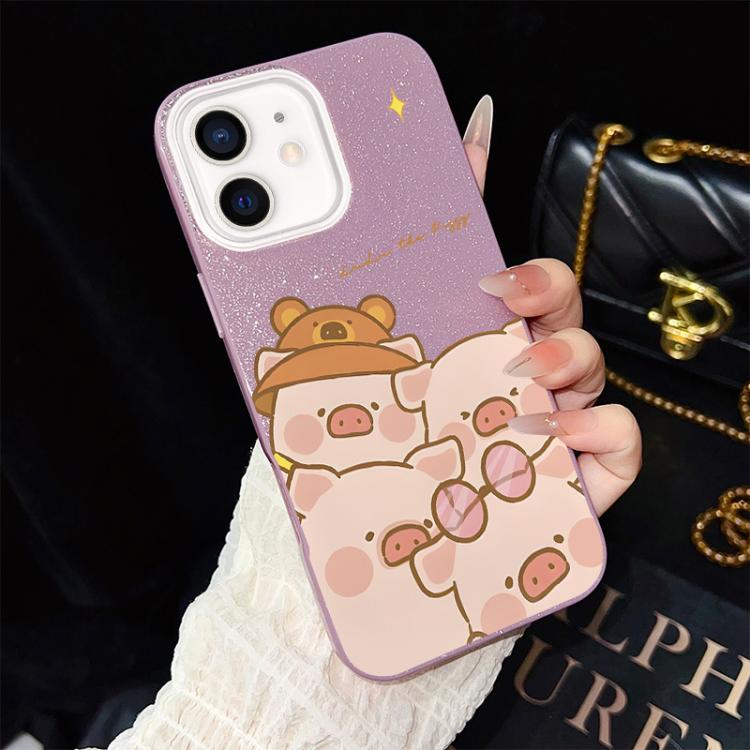 For iPhone 11 Pink Pig Pattern IMD Glitter PC Hybrid TPU Phone Case