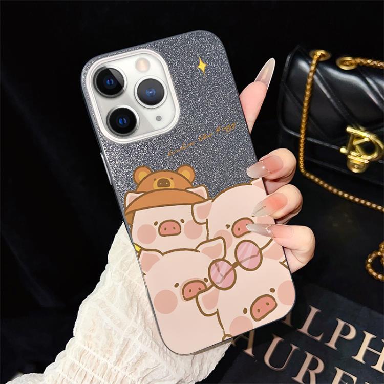 For iPhone 11 Pro Max Pink Pig Pattern IMD Glitter PC Hybrid TPU Phone Case