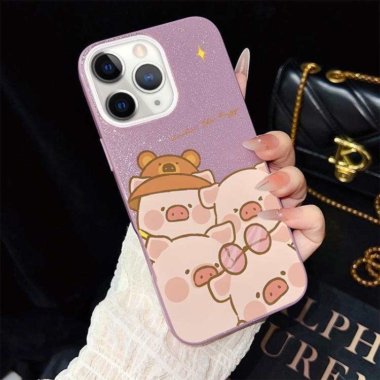 For iPhone 11 Pro Max Pink Pig Pattern IMD Glitter PC Hybrid TPU Phone Case