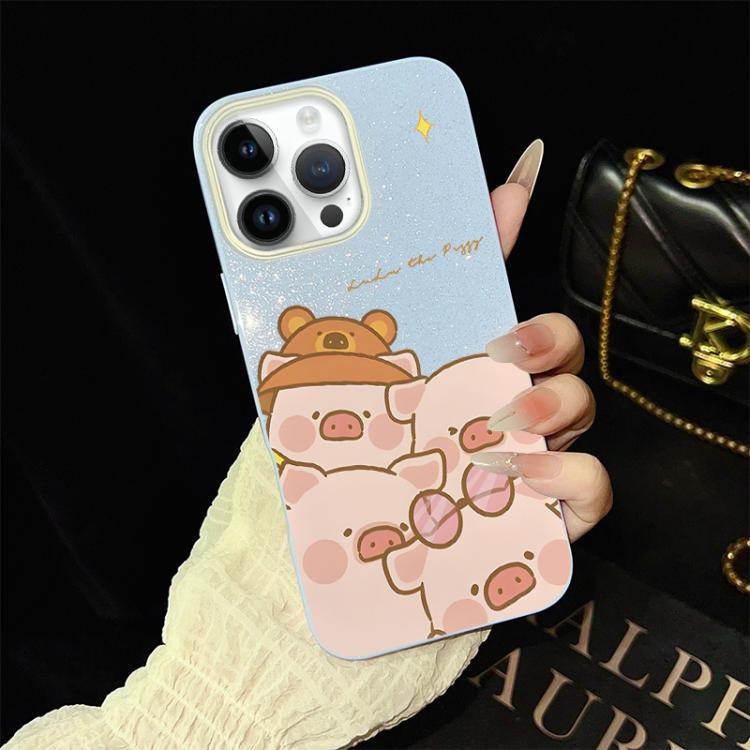 For iPhone 12 Pro Max Pink Pig Pattern IMD Glitter PC Hybrid TPU Phone Case