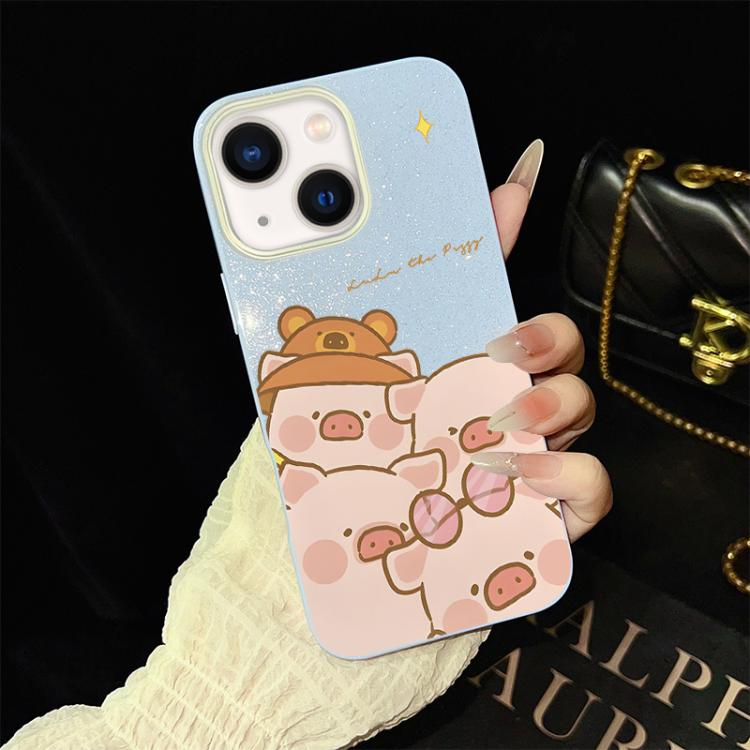 For iPhone 13 Pink Pig Pattern IMD Glitter PC Hybrid TPU Phone Case