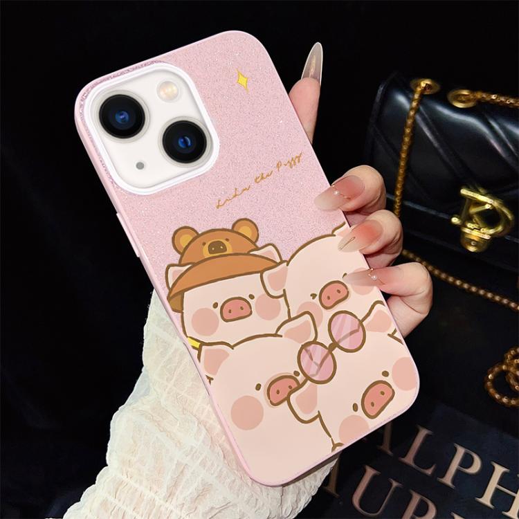 For iPhone 14 Pink Pig Pattern IMD Glitter PC Hybrid TPU Phone Case