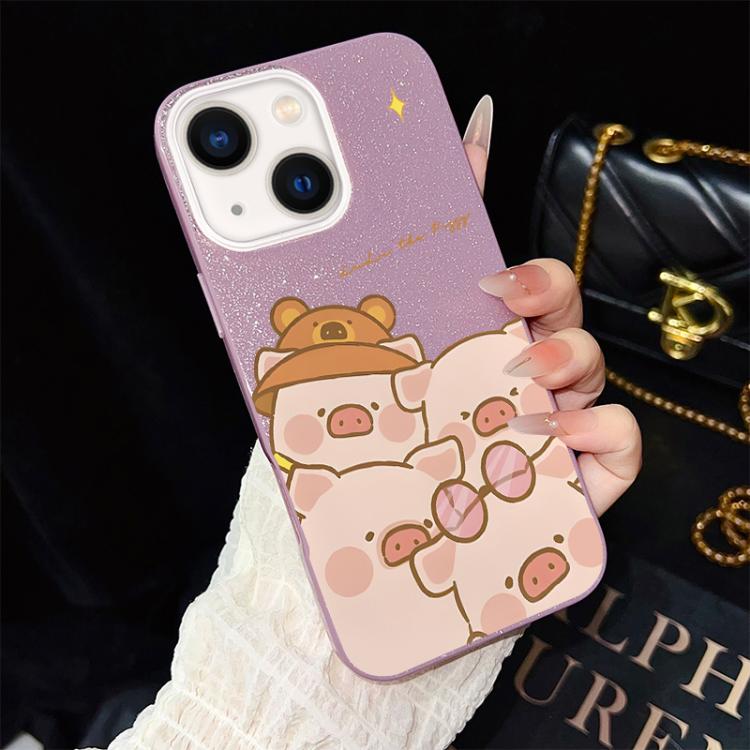 For iPhone 14 Pink Pig Pattern IMD Glitter PC Hybrid TPU Phone Case
