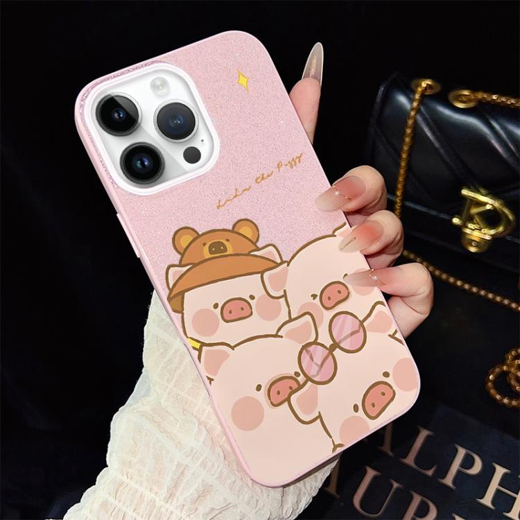 For iPhone 14 Pro Pink Pig Pattern IMD Glitter PC Hybrid TPU Phone Case