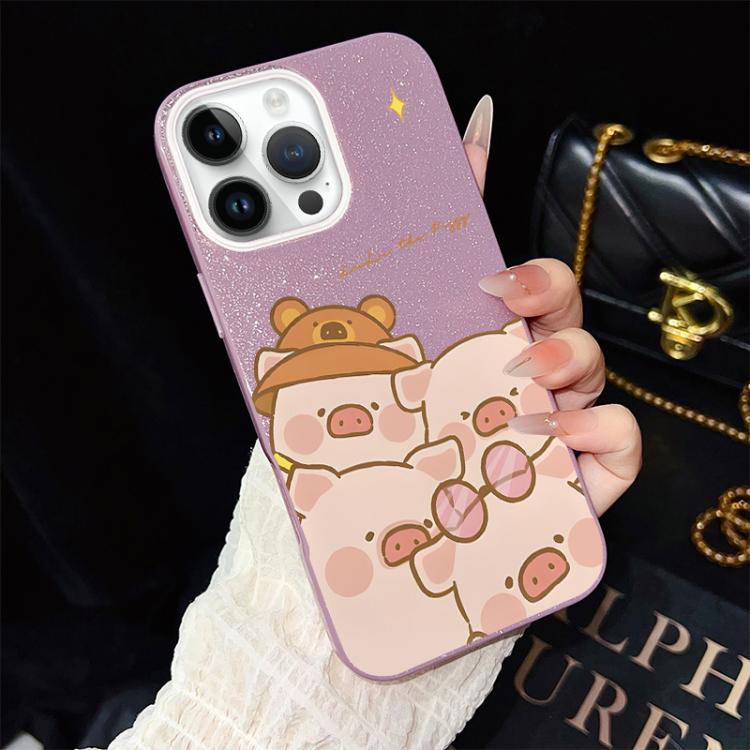 For iPhone 14 Pro Pink Pig Pattern IMD Glitter PC Hybrid TPU Phone Case