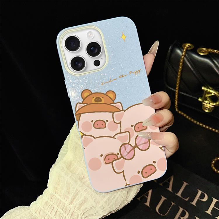 For iPhone 16 Pro Pink Pig Pattern IMD Glitter PC Hybrid TPU Phone Case