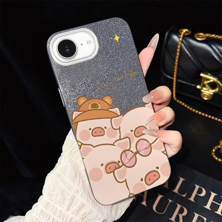 For iPhone 17e / 16e Pink Pig Pattern IMD Glitter PC Hybrid TPU Phone Case