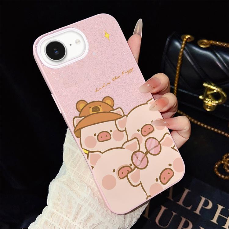 For iPhone 17e / 16e Pink Pig Pattern IMD Glitter PC Hybrid TPU Phone Case