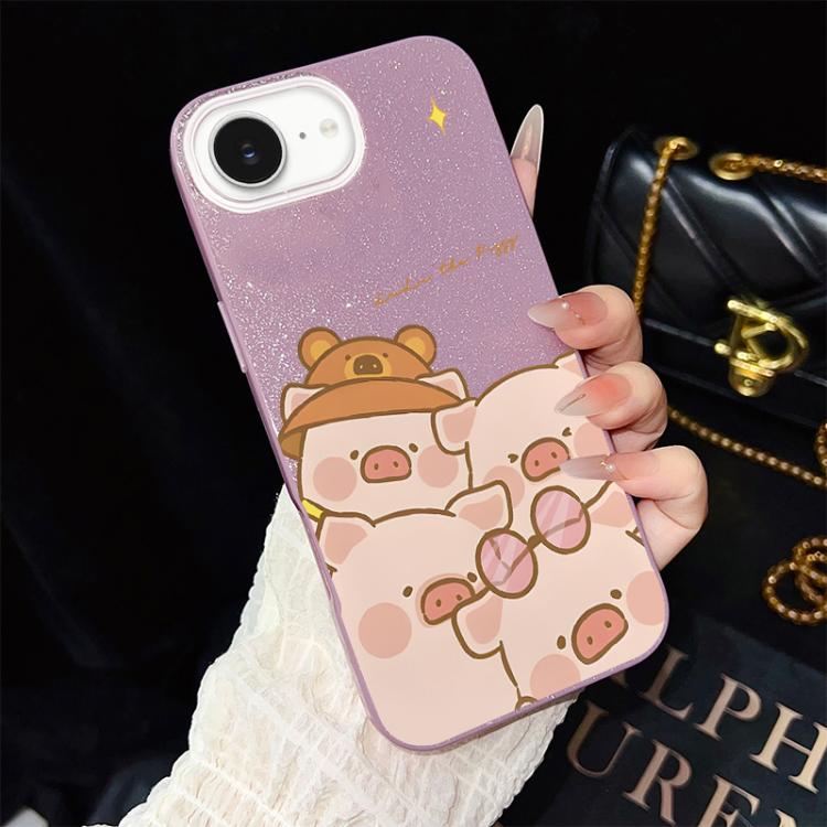 For iPhone 17e / 16e Pink Pig Pattern IMD Glitter PC Hybrid TPU Phone Case