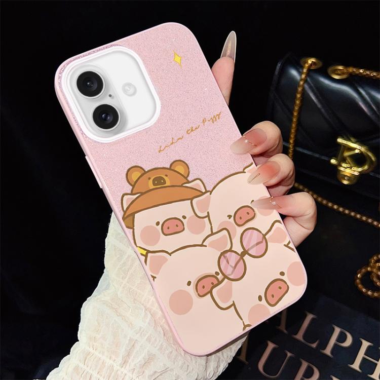 For iPhone 17 Pink Pig Pattern IMD Glitter PC Hybrid TPU Phone Case