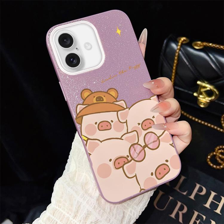 For iPhone 17 Pink Pig Pattern IMD Glitter PC Hybrid TPU Phone Case