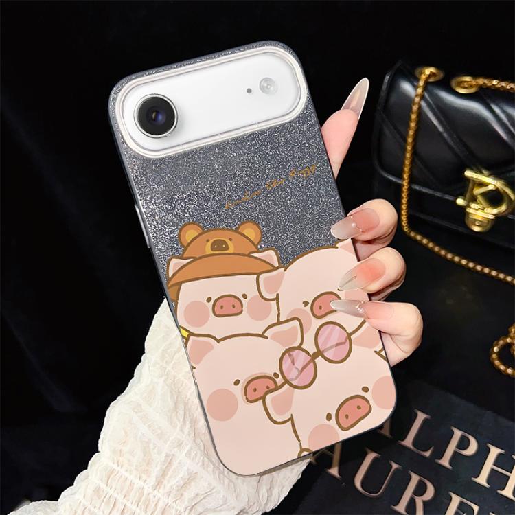 For iPhone Air Pink Pig Pattern IMD Glitter PC Hybrid TPU Phone Case