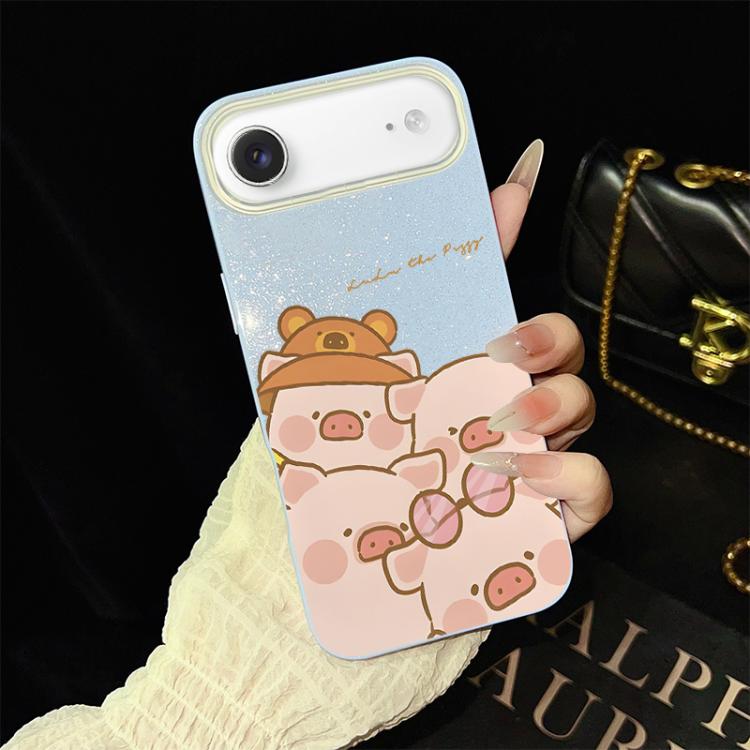 For iPhone Air Pink Pig Pattern IMD Glitter PC Hybrid TPU Phone Case