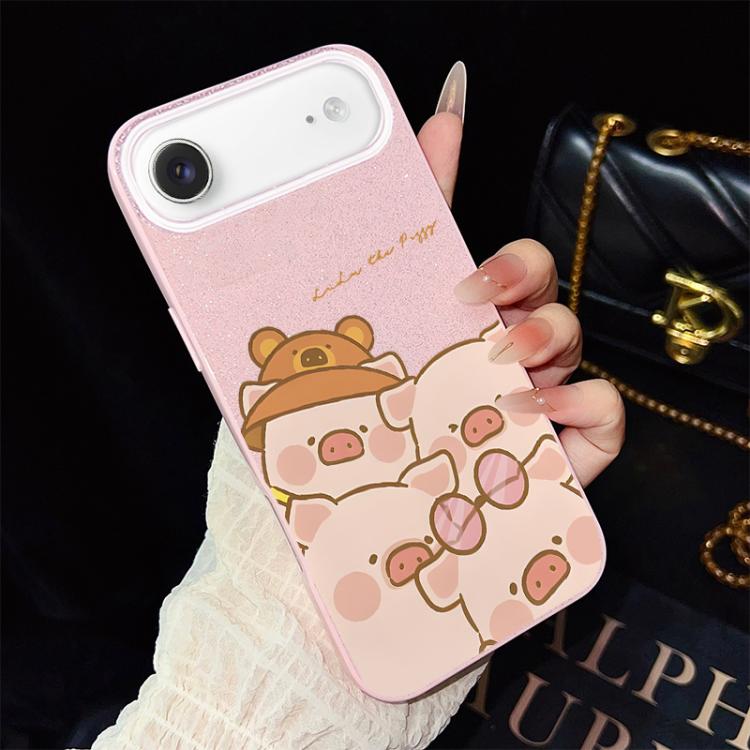 For iPhone Air Pink Pig Pattern IMD Glitter PC Hybrid TPU Phone Case