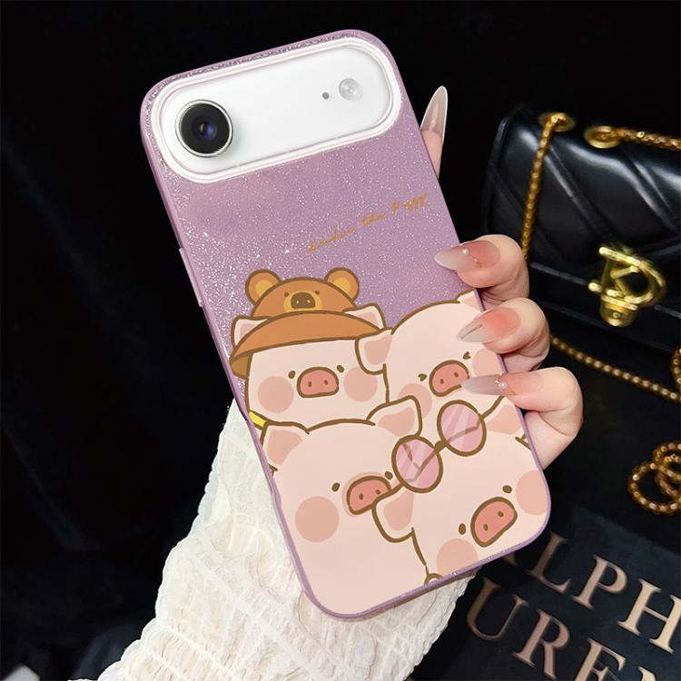 For iPhone Air Pink Pig Pattern IMD Glitter PC Hybrid TPU Phone Case