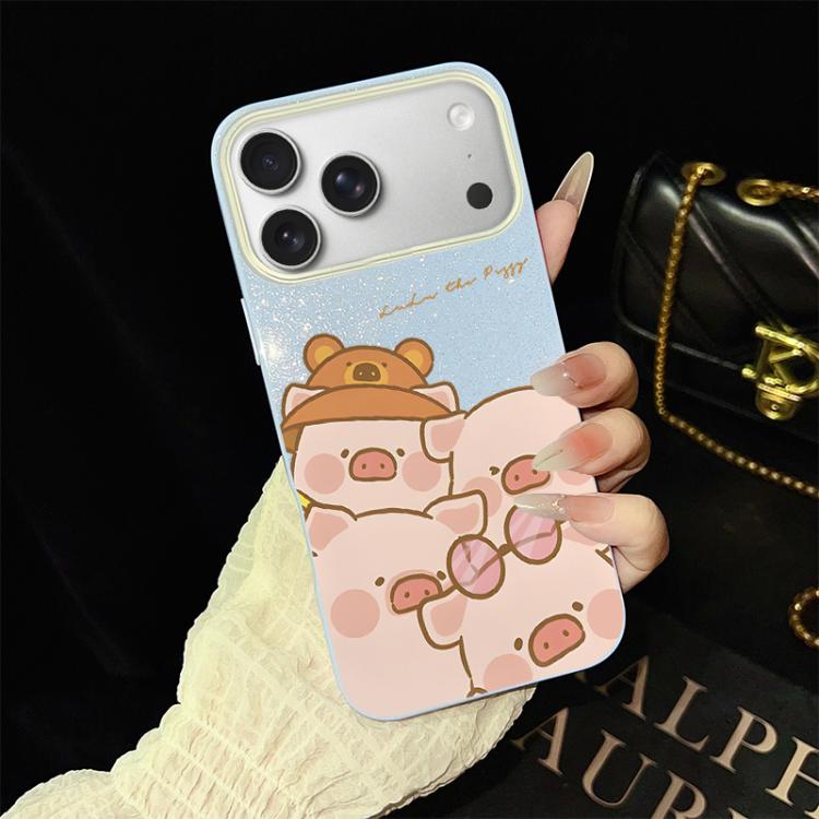 For iPhone 17 Pro Pink Pig Pattern IMD Glitter PC Hybrid TPU Phone Case