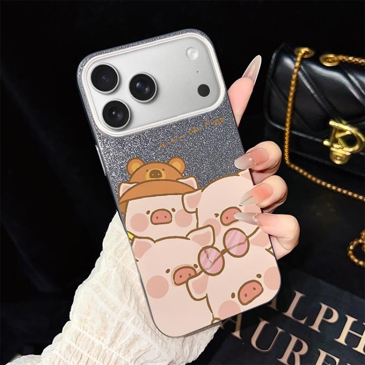 For iPhone 17 Pro Max Pink Pig Pattern IMD Glitter PC Hybrid TPU Phone Case