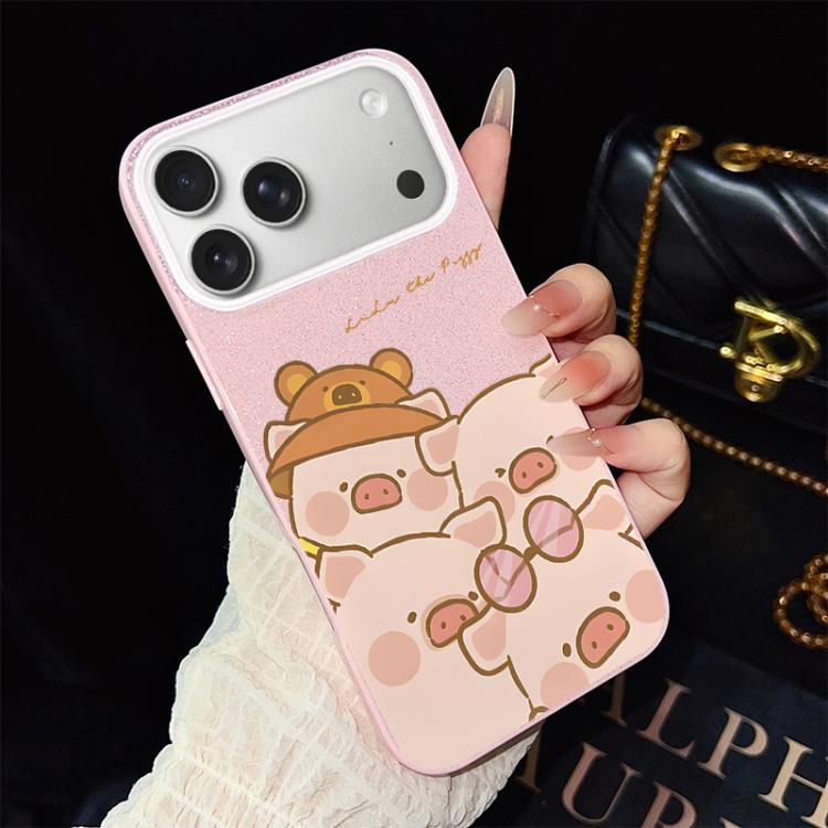 For iPhone 17 Pro Max Pink Pig Pattern IMD Glitter PC Hybrid TPU Phone Case