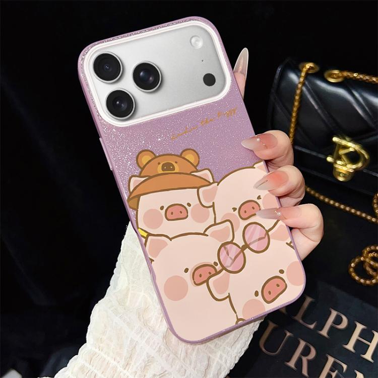 For iPhone 17 Pro Max Pink Pig Pattern IMD Glitter PC Hybrid TPU Phone Case