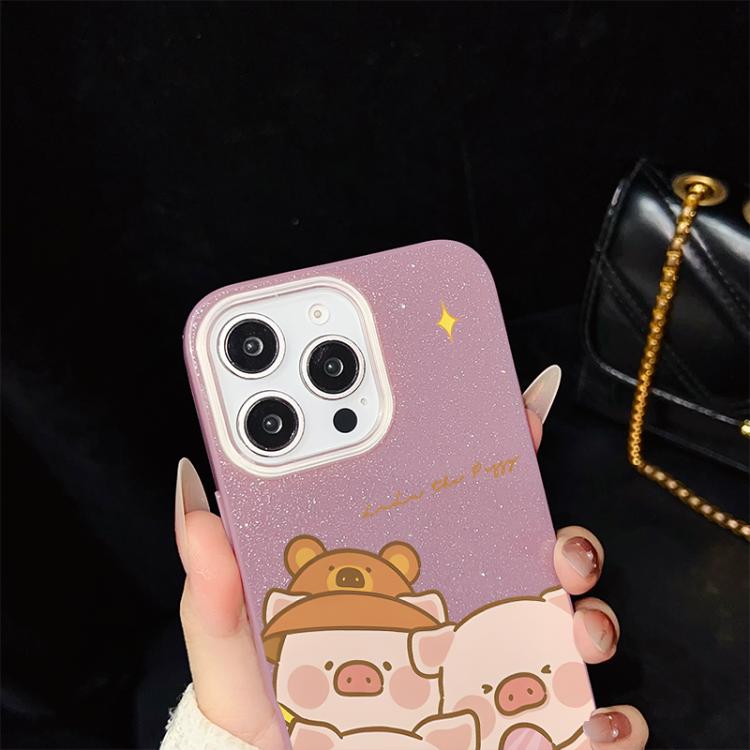 For iPhone 14 Pro Pink Pig Pattern IMD Glitter PC Hybrid TPU Phone Case
