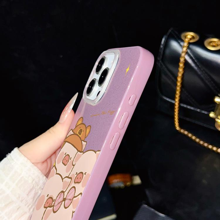 For iPhone 14 Pro Pink Pig Pattern IMD Glitter PC Hybrid TPU Phone Case