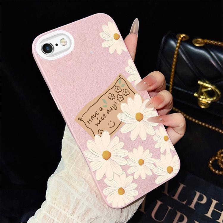 For iPhone 6 / 6s Chrysanthemum Pattern IMD Glitter PC Hybrid TPU Phone Case