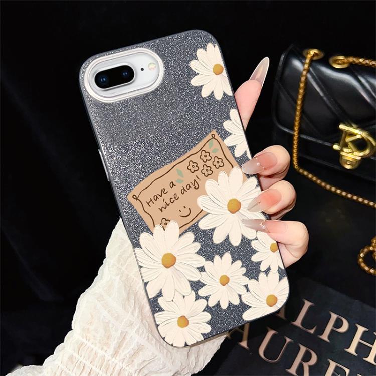 For iPhone 8 Plus / 7 Plus Chrysanthemum Pattern IMD Glitter PC Hybrid TPU Phone Case