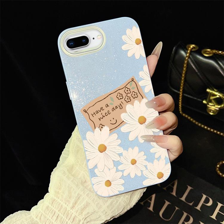 For iPhone 8 Plus / 7 Plus Chrysanthemum Pattern IMD Glitter PC Hybrid TPU Phone Case