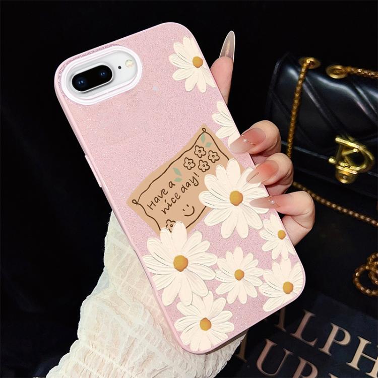 For iPhone 8 Plus / 7 Plus Chrysanthemum Pattern IMD Glitter PC Hybrid TPU Phone Case