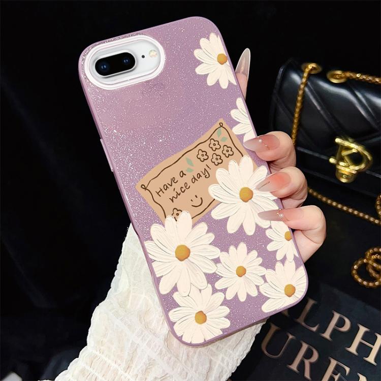 For iPhone 8 Plus / 7 Plus Chrysanthemum Pattern IMD Glitter PC Hybrid TPU Phone Case