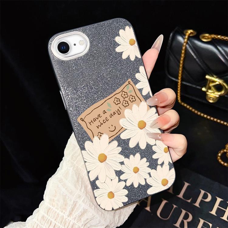 For iPhone SE 2022 / SE 2020 Chrysanthemum Pattern IMD Glitter PC Hybrid TPU Phone Case