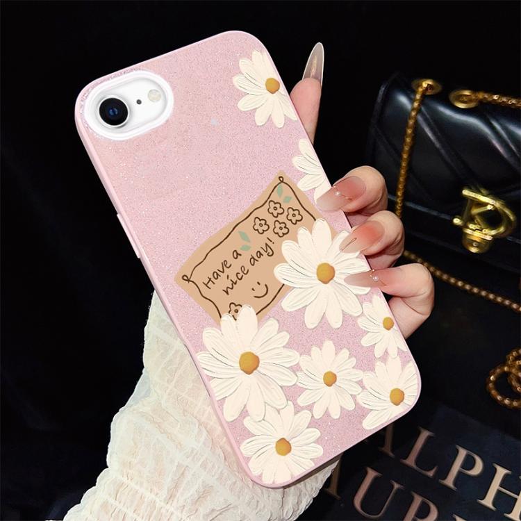 For iPhone SE 2022 / SE 2020 Chrysanthemum Pattern IMD Glitter PC Hybrid TPU Phone Case