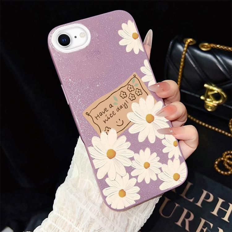 For iPhone SE 2022 / SE 2020 Chrysanthemum Pattern IMD Glitter PC Hybrid TPU Phone Case