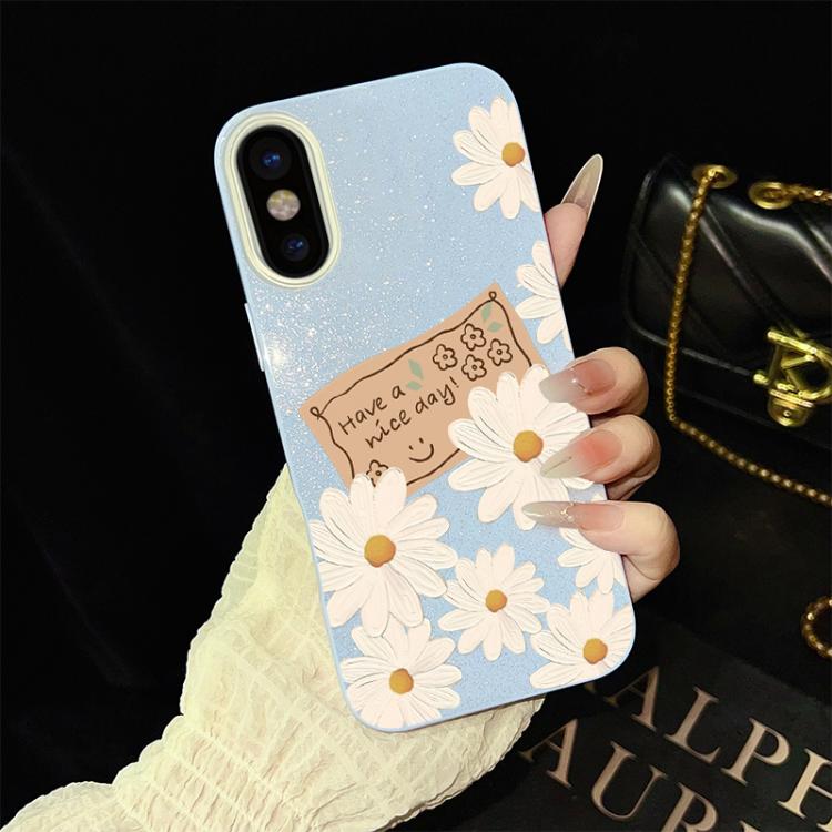 For iPhone XS / X Chrysanthemum Pattern IMD Glitter PC Hybrid TPU Phone Case