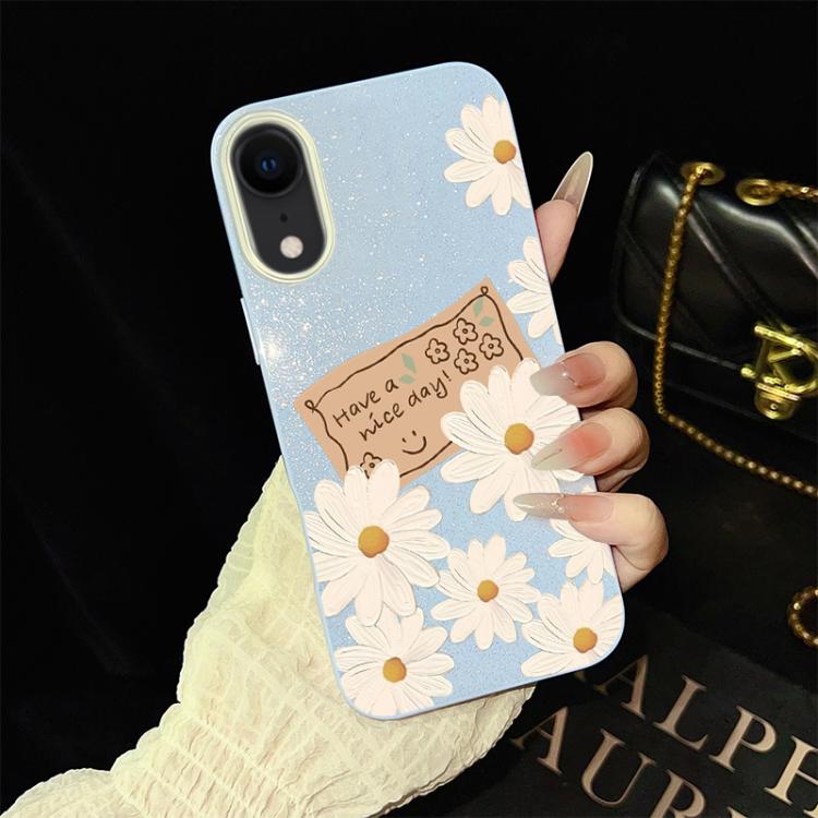 For iPhone XR Chrysanthemum Pattern IMD Glitter PC Hybrid TPU Phone Case
