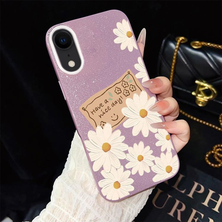 For iPhone XR Chrysanthemum Pattern IMD Glitter PC Hybrid TPU Phone Case