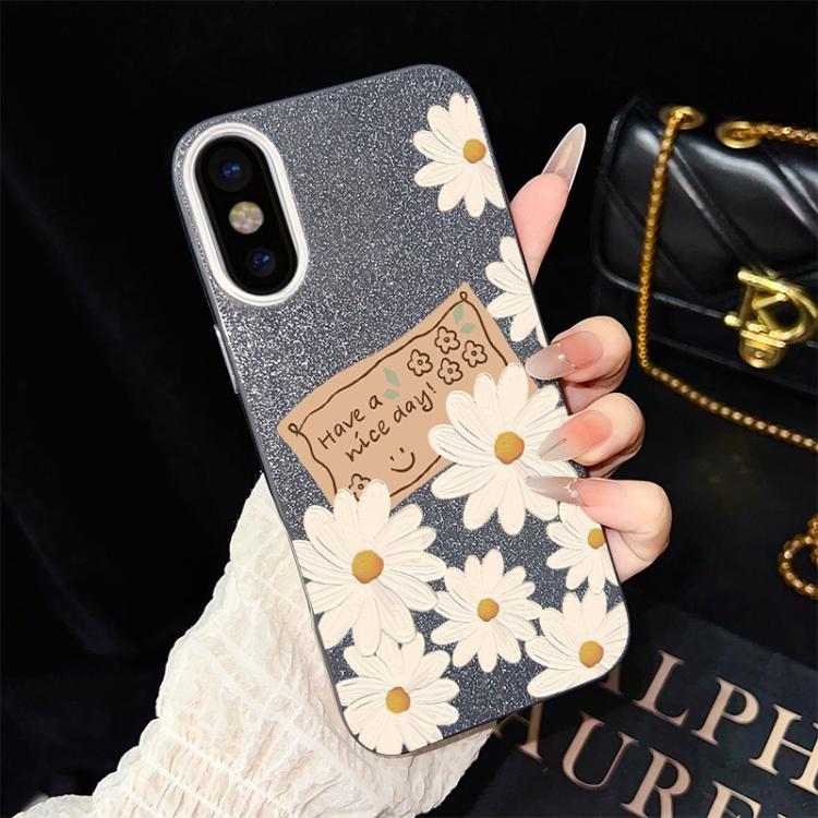 For iPhone XS Max Chrysanthemum Pattern IMD Glitter PC Hybrid TPU Phone Case