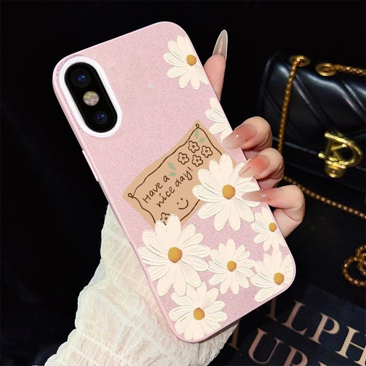 For iPhone XS Max Chrysanthemum Pattern IMD Glitter PC Hybrid TPU Phone Case