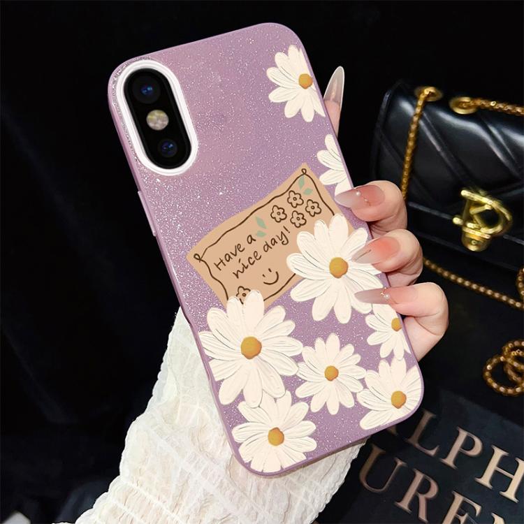 For iPhone XS Max Chrysanthemum Pattern IMD Glitter PC Hybrid TPU Phone Case
