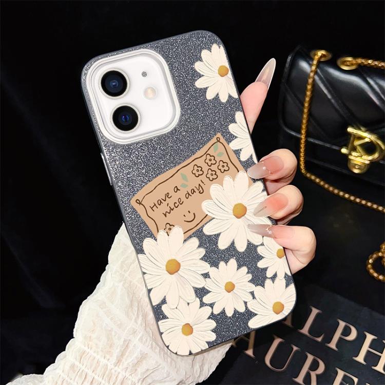 For iPhone 11 Chrysanthemum Pattern IMD Glitter PC Hybrid TPU Phone Case