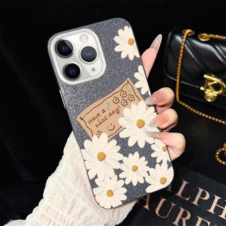 For iPhone 11 Pro Max Chrysanthemum Pattern IMD Glitter PC Hybrid TPU Phone Case