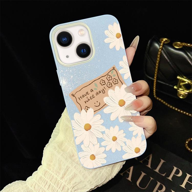 For iPhone 13 Chrysanthemum Pattern IMD Glitter PC Hybrid TPU Phone Case