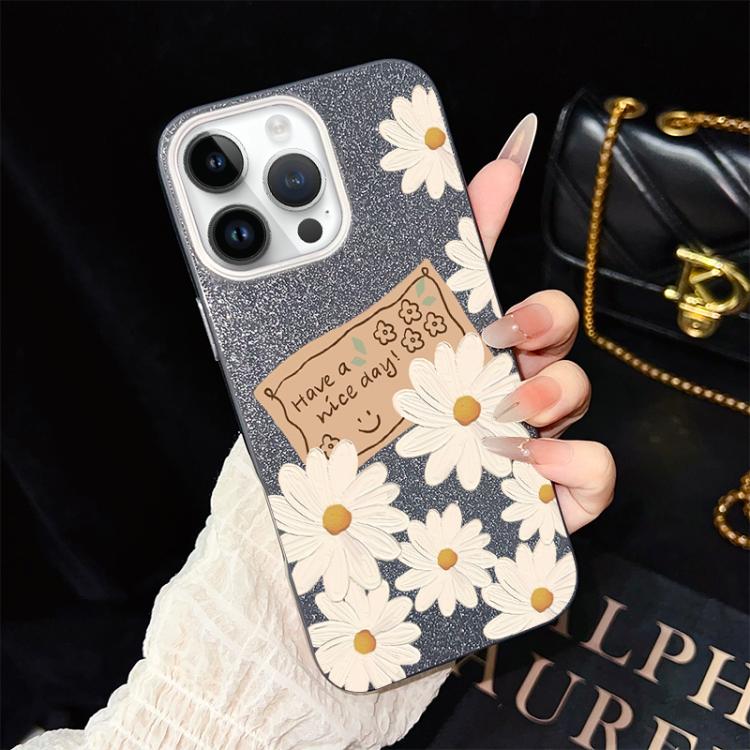 For iPhone 13 Pro Max Chrysanthemum Pattern IMD Glitter PC Hybrid TPU Phone Case