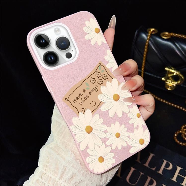 For iPhone 13 Pro Max Chrysanthemum Pattern IMD Glitter PC Hybrid TPU Phone Case
