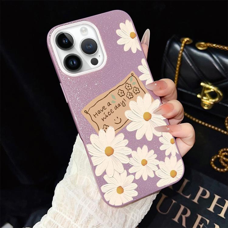 For iPhone 13 Pro Max Chrysanthemum Pattern IMD Glitter PC Hybrid TPU Phone Case