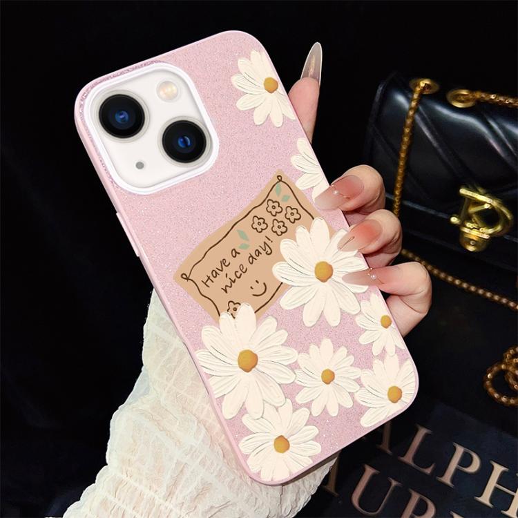 For iPhone 14 Plus Chrysanthemum Pattern IMD Glitter PC Hybrid TPU Phone Case