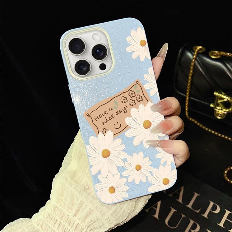 For iPhone 15 Pro Chrysanthemum Pattern IMD Glitter PC Hybrid TPU Phone Case