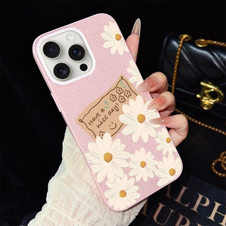 For iPhone 15 Pro Chrysanthemum Pattern IMD Glitter PC Hybrid TPU Phone Case