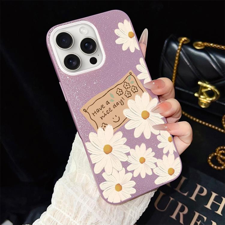 For iPhone 15 Pro Chrysanthemum Pattern IMD Glitter PC Hybrid TPU Phone Case